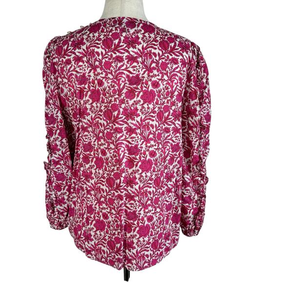 J Crew Liberty London Sambourne Pink Azalea Floral Ruffle Blouse Popover Boho SM - Picture 9 of 14